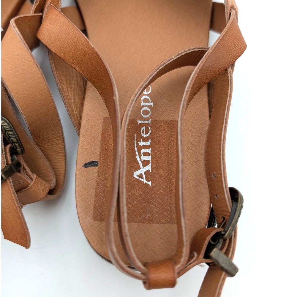 Antelope Reza Stud Block Heel Sandals Women's Tan Leather Size US9 EU39 - Picture 9 of 12